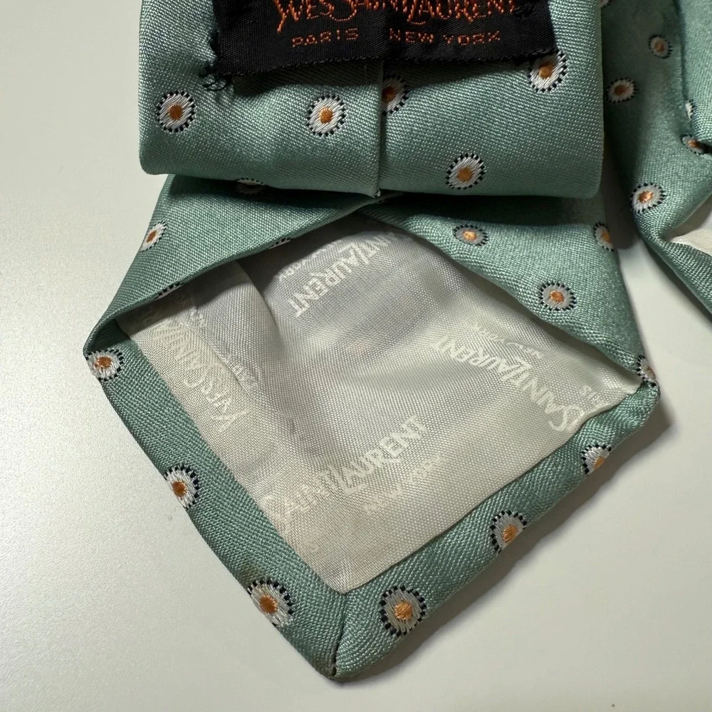 Yves Saint Laurent Tie Mens Green Geometric Medallion YSL Logo